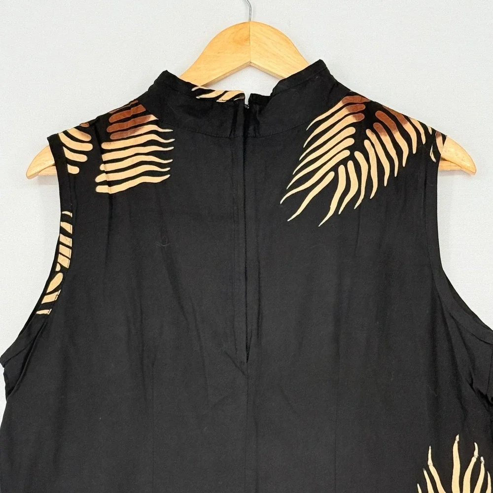 Hilo Hattie Island Collections Palm Leaf Shift Dress Womens XL Black Tan Resort